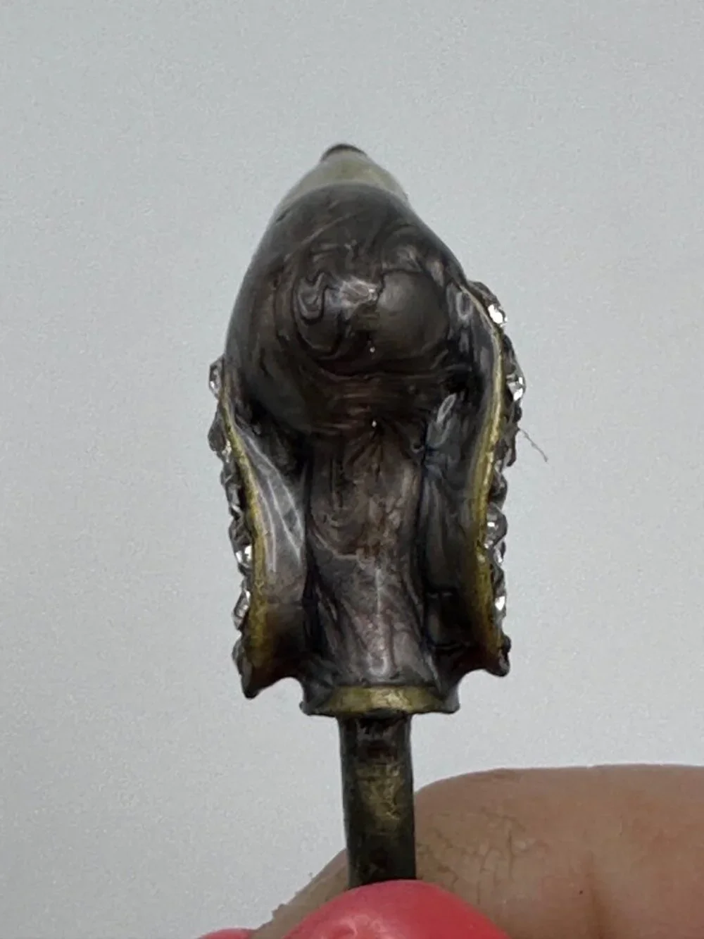 Vintage Dog Head Wine Cork Handle Rhinestones Marble Metal Swirled Design